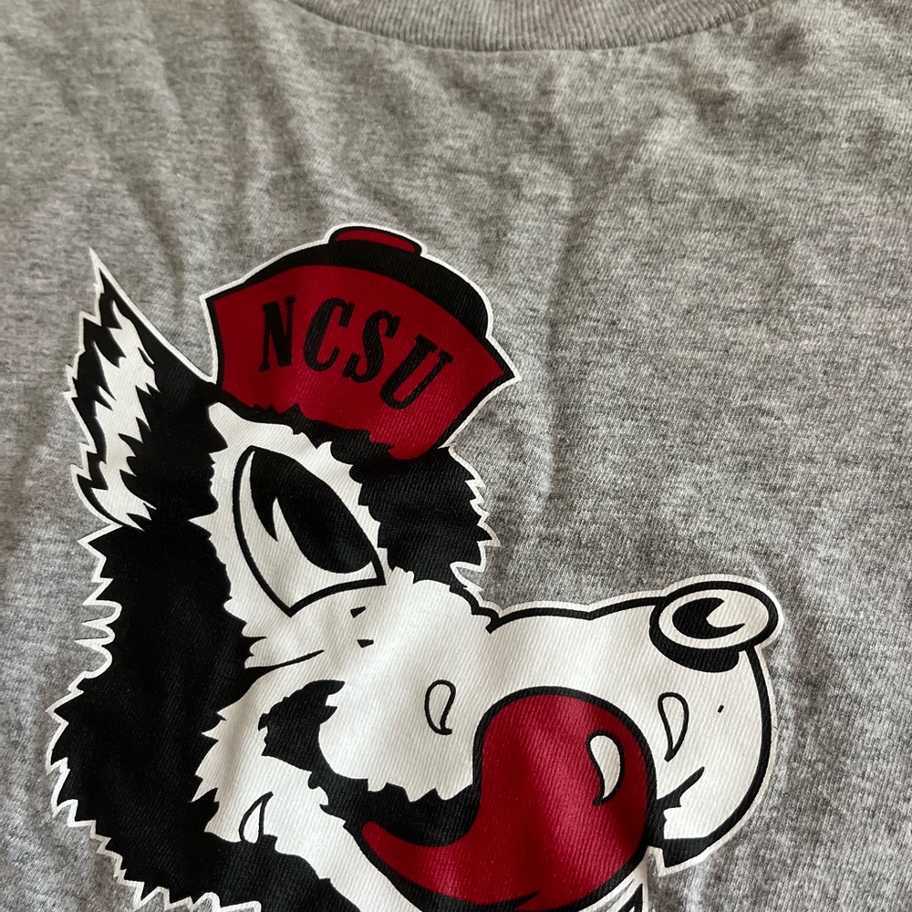 Gray Dog T-Shirt with Red and Black Design